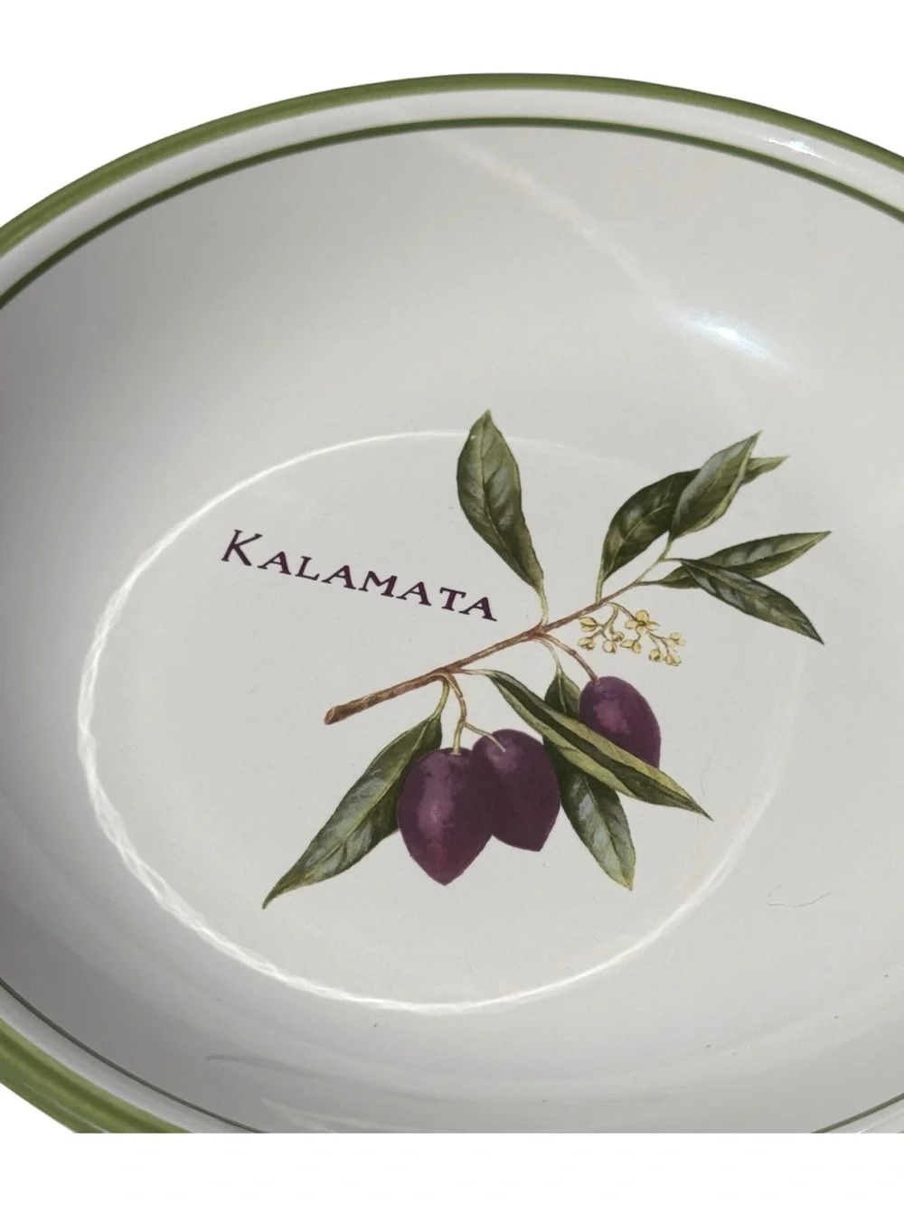 Williams Sonoma Olive Grove Kalamata Olive Serving Bowl Portugal Green Rim 9.5”